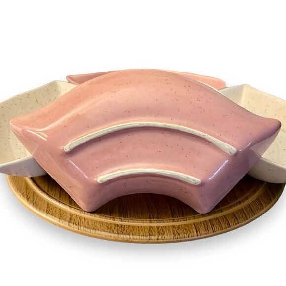 Vintage California Pottery Section Chip Dip Relish Lazy Susan Serving Snack Set - Picture 12 of 16